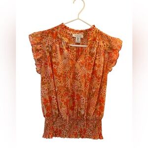 Rachel Zoe Vibrant Orange Patterned Top